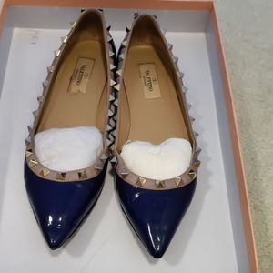 Valentino flat rockstud shoes navy patent size37